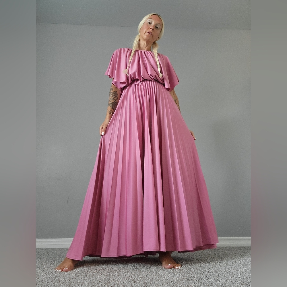 Vintage Barbie 70s Pleated Maxi Dress